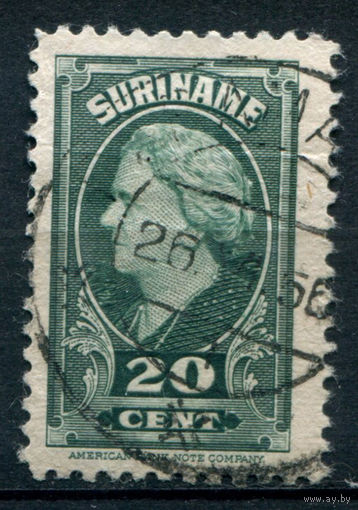 Нидерландские колонии - Суринам - 1945г. - королева Вильгельмина, 20 с - 1 марка - гашёная [Mi 252]. #3-WB-95-A-1