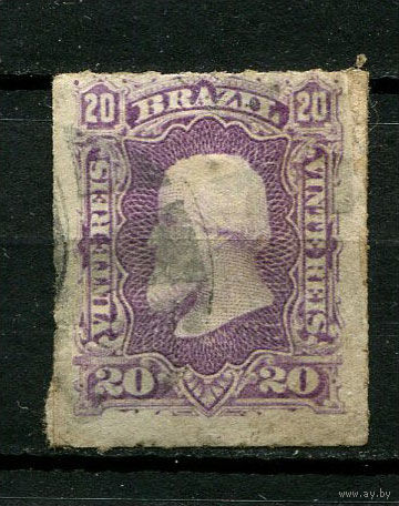 Бразилия - 1877/1878 - Император Бразилии Педру II - 20R - (есть тонкое место) - [Mi.39] - 1 марка. Гашеная.  (Лот 50BV)