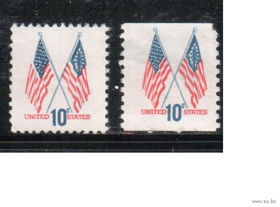 США-1973, (Мих.1126 А+С) , * (без клея) , Стандарт, Флаги (одиночка), 2 типа зубцовки