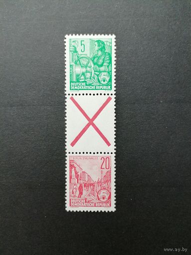 ГДР 1955 Сцепка вертикальная из марок стандарта "Пятилетка" (чистая**) Mi.SZ 2 406x+Z+455x каталог 9.00 евро