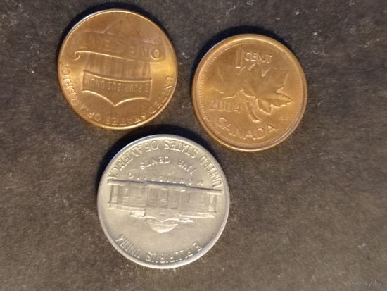Монеты разные (США-Канада) 3 шт