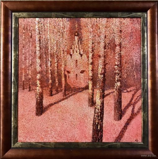 Казаков Б.И "Морозный день", 2007г. ДВП, темпера. Размер 50/50 см, 62/62 см с рамой.