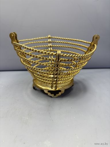 Сухарница (конфетница) с ажурным бортом, алюминий, золочение, СССР, 1970-1990 гг.