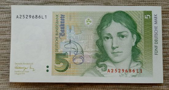 Werty71 Германия ФРГ 5 марок 1991 год ПРЕСС UNC банкнота