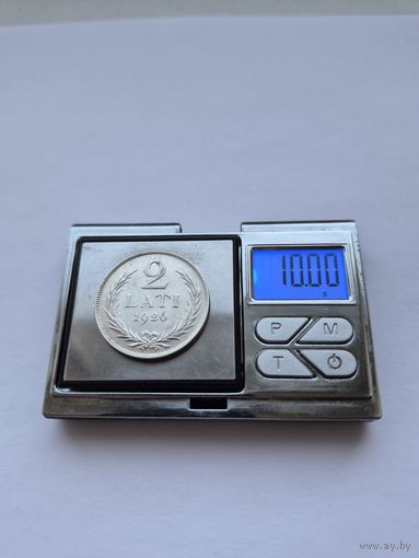 2 лат 1926 года. Латвия, Первая Республика (1922 - 1940). Серебро 835. Монета не чищена. R45501.