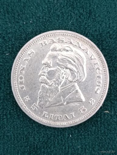 Литва 5 лит 1936 год, штемпельный блеск, без МЦ