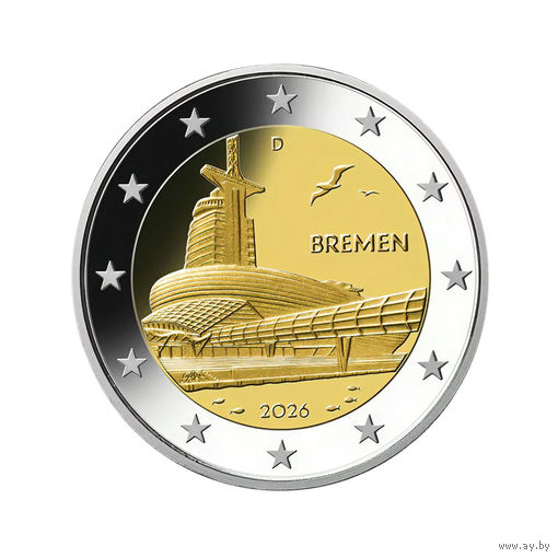 Германия 2 евро 2026 Бремен, музей климатических зон  UNC из ролла G