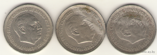 5 песет 1957 (в звездах 74, 75) г.