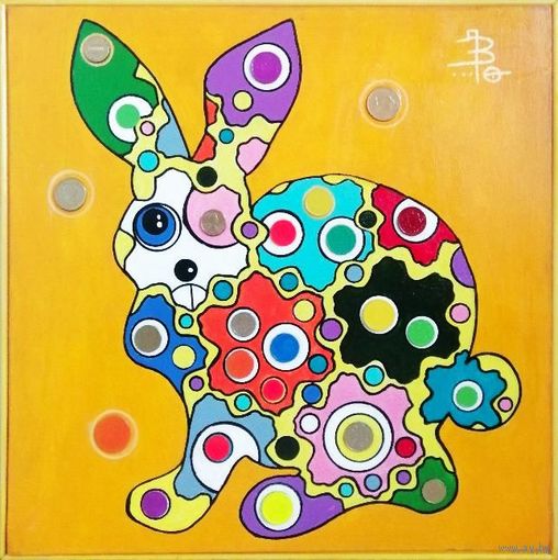 Денежный кролик "Механик"/ Анимализм / 41 x 41 см
