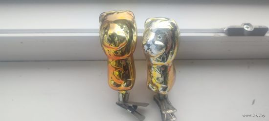 Новогодние игрушки "Лев", стекло на прищепе, СССР