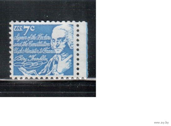 США-1972, (Мих.1086) , * (без клея) , Стандарт, Личности, Франклин (одиночка)