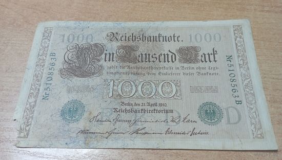 1000 марок 1910 года Германии 5108563 зелёный номер и печать
