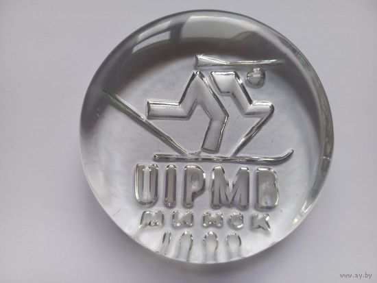 Стеклянная памятная медаль. Неман. Биатлон Минск.