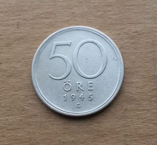 Швеция, 50 эре 1945 г., серебро 0.400
