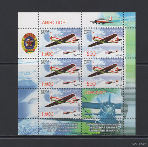 Спорт Беларусь 2009 Малый лист "Авиаспорт"