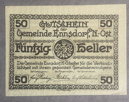 Нотгельд Австрия, Энсдорф 50 геллеров 1920 год