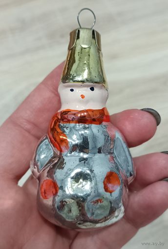Ёлочная игрушка, стекло, снеговик в шарфе