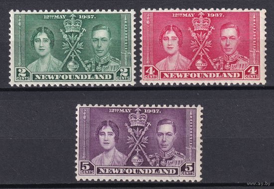 7.BrKS. Великобритания. Колонии.  Ньюфаундленд. Коронация Георга VI и Елизаветы. 1937 г. Полная серия. Mi.##218-220.