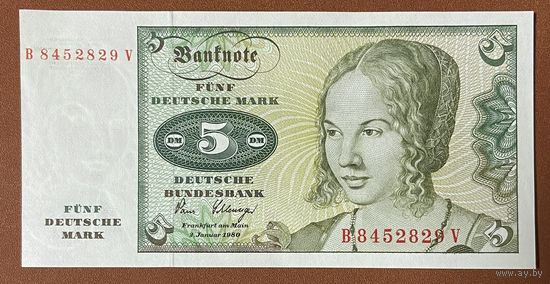 Банкнота 5 марок 1980 год. ФРГ. НЕ БЫЛА В ОБОРОТЕ.
