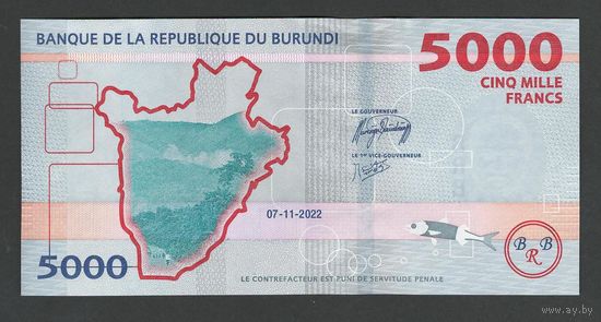 Бурунди 5000 франков 2022 года. Тип P-W58. Состояние UNC