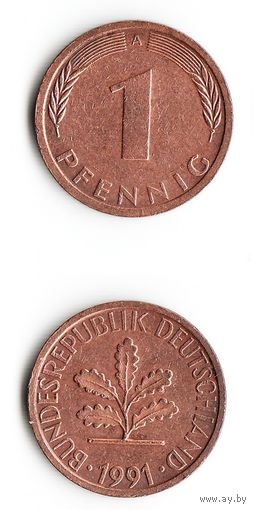 1 пфенниг Германия 1991 года(A)