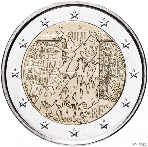 2 евро 2019 Франция 30 лет падения Берлинской стены UNC из ролла