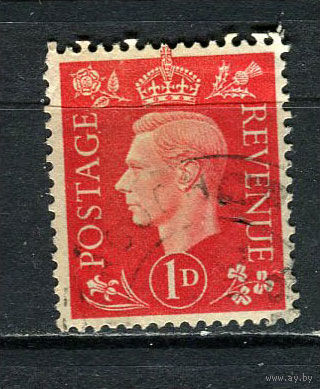 Великобритания - 1937/1939 - Король Георг VI 1Р - (есть надрыв) - [Mi.199x] - 1 марка. Гашеная.  (Лот 14Gk)-T2P44