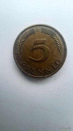 ФРГ  5 пфеннигов  1977 D
