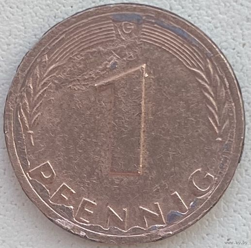 Германия 1 пфенниг 1977 г. G. Брак. Засорение штемпеля