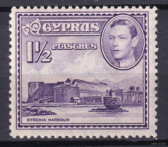 103.BrK. Великобритания. Колонии.  Кипр. Георг VI. Архитектура и пейзажи. 1943 г. 1 1/2P. Mi.#142A.