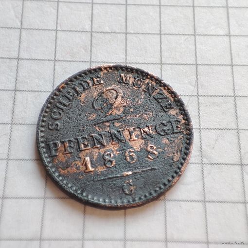 Пруссия 2 пфенинга 1868г.Вильгелм 1.