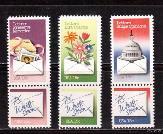США-1980, (Мих.180-182) ** , Цветы, Архитектура