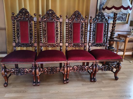 Антикварные стулья, Эклектичный стиль Дуб, Резьба, ХХ век Франция.