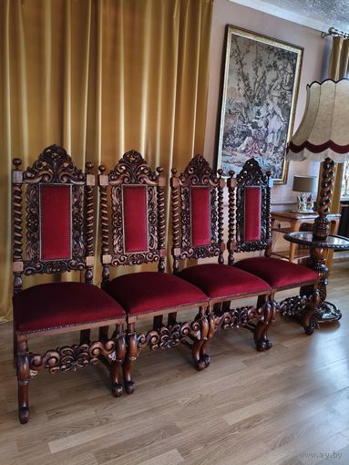 Роскошные Антикварные стулья, Дуб, Резьба, ХХ век Франция.