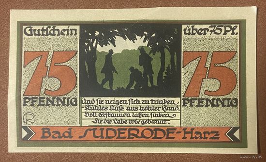 Нотгельд 75 пфеннигов 1921 год. Бад-Зудероде-Гарц. Веймарская республика