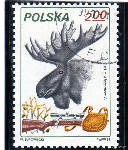 Польша.Ми-2747. Лось (Alces alces). Серия: охота.1981.