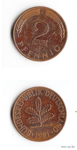 2 пфеннига Германия 1981 года(J)