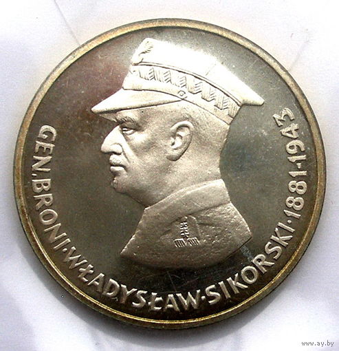 Польша 100 зл. Владислав Сикорский. 1981г. 12000шт. Редкая. PROOF. Патина.