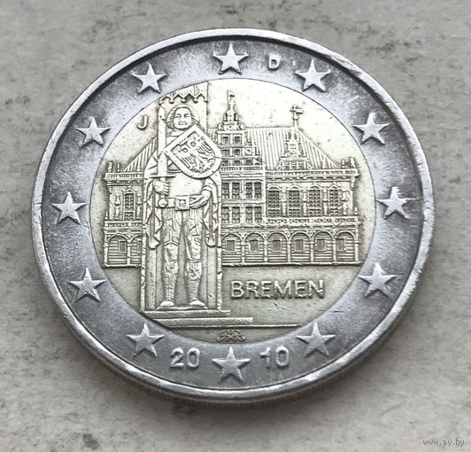 Германия 2 евро 2010 - Городская ратуша и Роланд, Бремен (J - Гамбург)