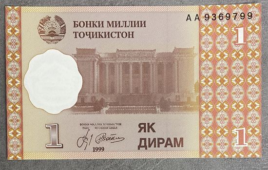 Банкнота. Таджикистан. 1 дирам 1999 год. НЕ БЫЛА А ОБОРОТЕ.