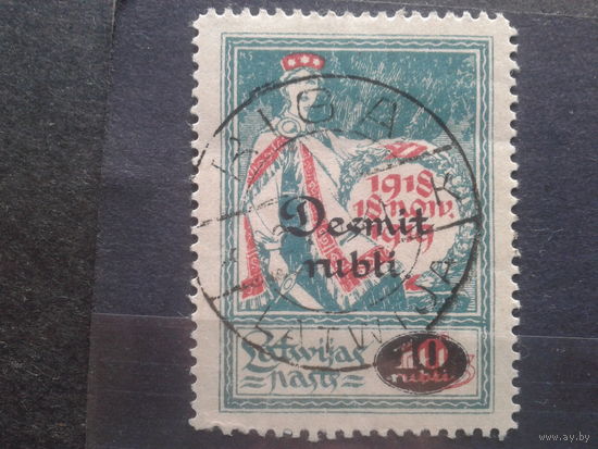 Латвия, 1921. Латвия с дубовым венком,  надпечатка на марке "1-я годовщина независимости"
