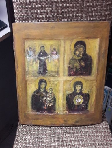 Икона " Четырёхчастник ". 19-й век.Ковчег. Размер 35.5 на 30 см. Хорошая крепкая доска Состояние на фото. 19 век!