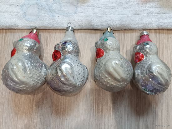 Елочные игрушки, стекло, курица, птица