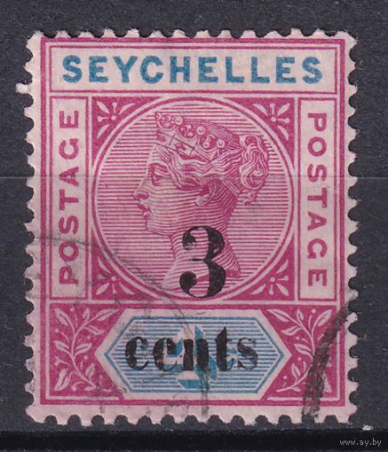 57.BrKSe. Великобритания. Колонии. Сейшельские острова. Виктория. Стандарт. Надпечатка нового номинала. 3C. 1893 г. Mi.#9.
