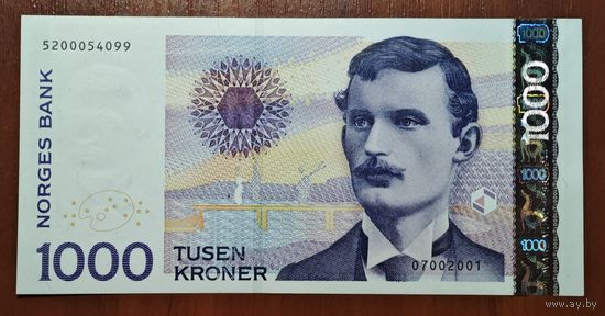 Норвегия 1000 крон 2001 года. Тип Р-52a. Состояние UNC