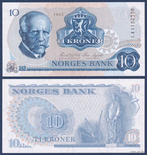 Норвегия, 10 крон 1982 г., P-36c (CP, полярный исследователь Фритьоф Нансен), UNC