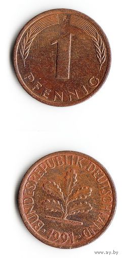 1 пфенниг Германия 1991 года(F)