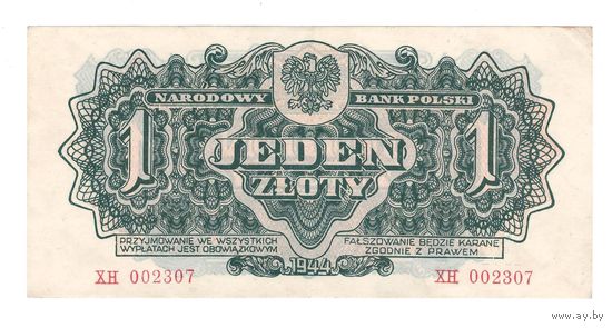 Польша 1 злотый 1944 года. Состояние XF+/aUNC!