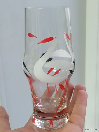 Стакан, бокал с живописью Аист, Бусел, стекло, Неман