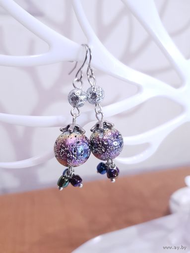Серьги из лавового камня, сталь